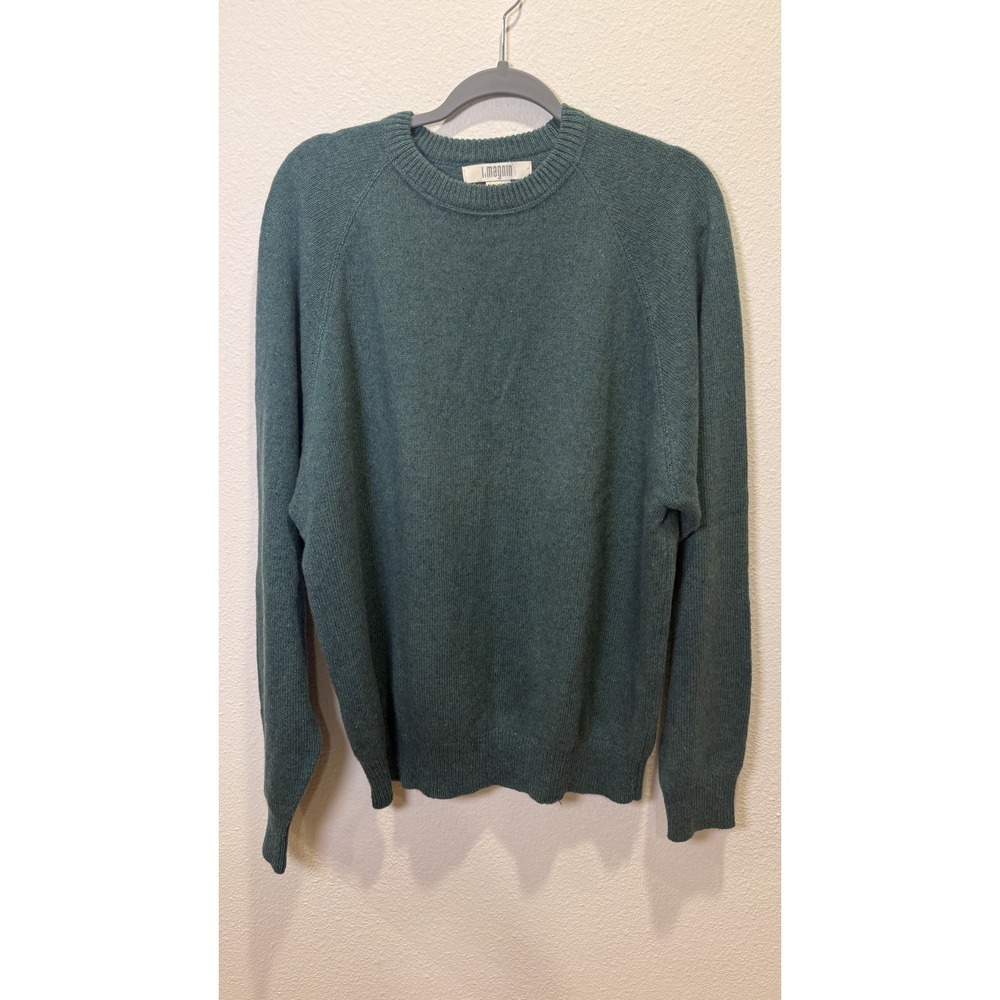 Vintage I. Magnin Sweater Womens L Green Cashmere Cotton Crew Knit Pullover